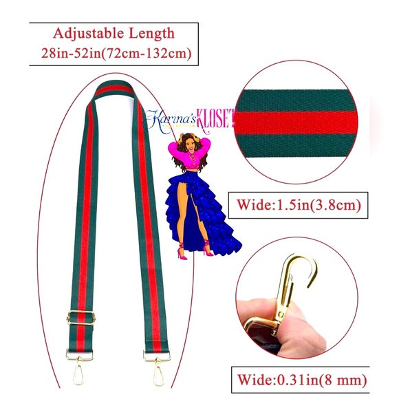 🎀 Green & Red Crossbody Strap 🎀 Unbranded Purse Strap with Gold Hardware 🛍 - Picture 2 of 3